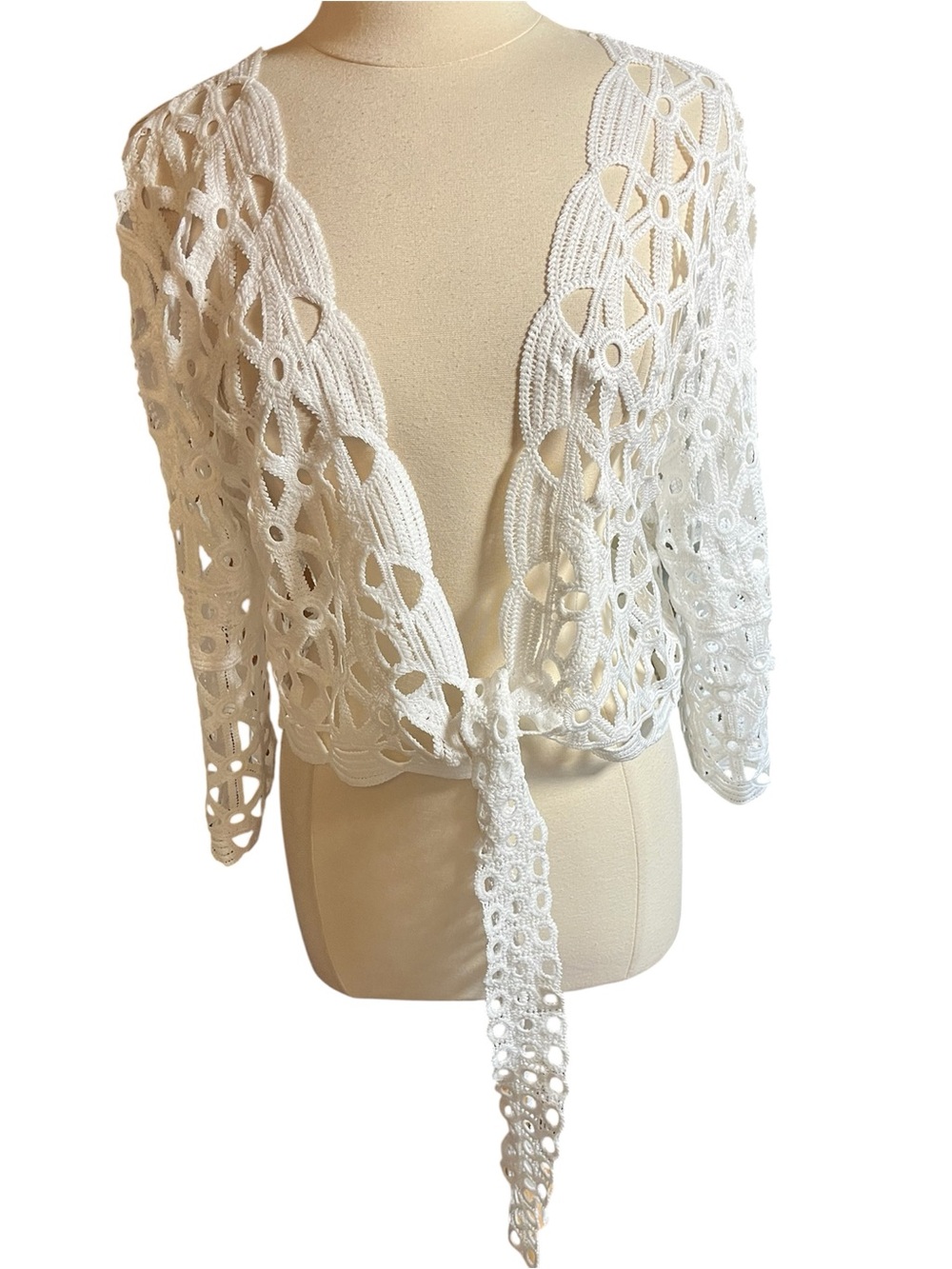 House of Harlow 1960 White Crochet Boho Beach Cover-Up Cardigan One Size